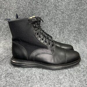 Cole Haan Grand OS Shoes Men's 7 Black Waterproof Leather Lace Up Cap Toe Boots